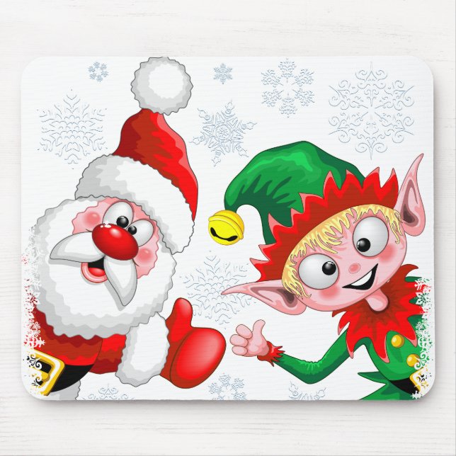 Santa and Elf Christmas Characters Thumbs Up Mouse Pad (Front)