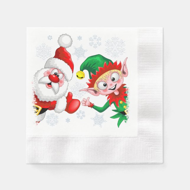 Santa and Elf Christmas Characters Thumbs Up   Napkin (Front)