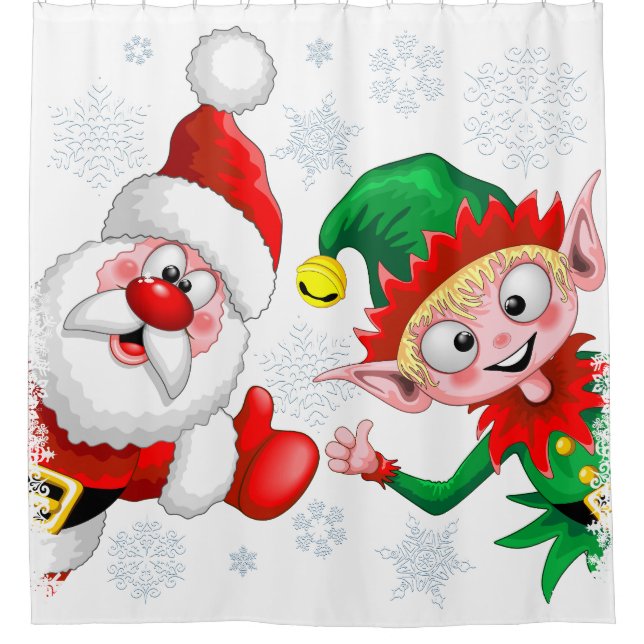 Santa and Elf Christmas Characters Thumbs Up  Shower Curtain (Front)