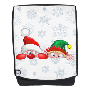 Santa and Elf Cute and funny Characters Peeking  Backpack