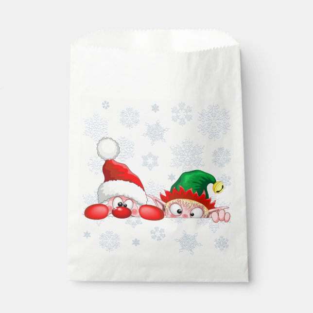 Santa and Elf Cute and funny Characters Peeking  Favour Bag (Front)