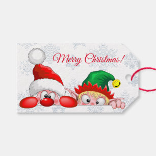 Santa and Elf Cute and funny Characters Peeking Gift Tags