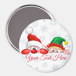 Santa and Elf Cute and funny Characters Peeking   Magnet