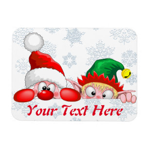 Santa and Elf Cute and funny Characters Peeking   Magnet
