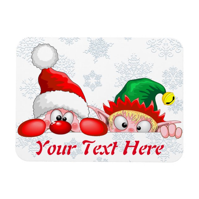 Santa and Elf Cute and funny Characters Peeking   Magnet (Horizontal)