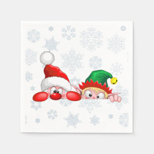 Santa and Elf Cute and funny Characters Peeking   Napkin