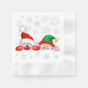Santa and Elf Cute and funny Characters Peeking  Napkin