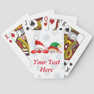Santa and Elf Cute and funny Characters Peeking  Playing Cards