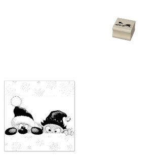 Santa and Elf Cute and funny Characters Peeking   Rubber Stamp