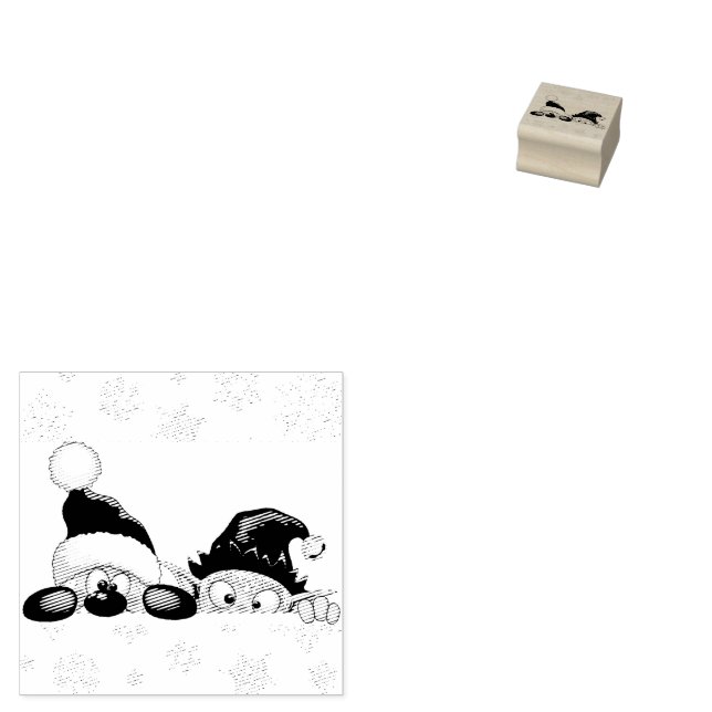 Santa and Elf Cute and funny Characters Peeking   Rubber Stamp (Stamped)