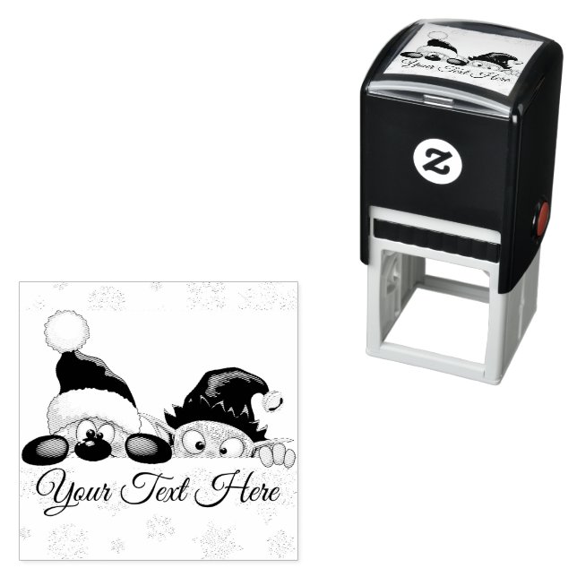 Santa and Elf Cute and funny Characters Peeking   Self-inking Stamp (In Situ)