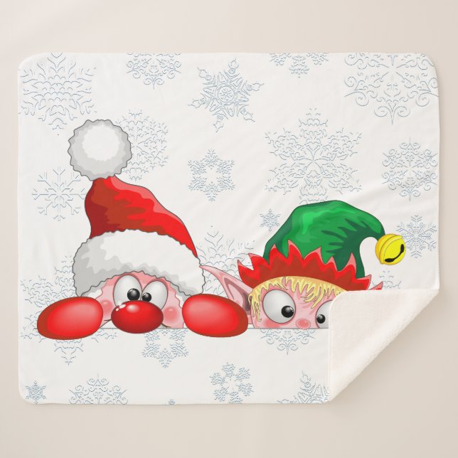 Santa and Elf Cute and funny Characters Peeking    Sherpa Blanket (Front (Horizontal))