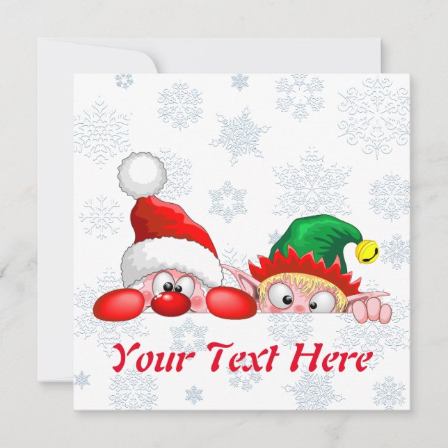 Santa and Elf Cute and funny Characters Peeking  Thank You Card (Front)