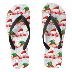 Santa and Elf Cute and funny Characters Peeking  Thongs