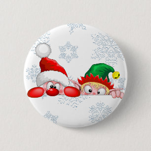 Santa and Elf Cute and funny Christmas Cartoon Cha 6 Cm Round Badge