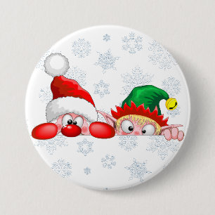 Santa and Elf Cute and funny Christmas Cartoon Cha 7.5 Cm Round Badge