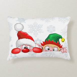Santa and Elf Cute and funny Christmas Cartoon Cha Decorative Cushion