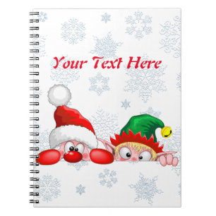 Santa and Elf Cute and funny Christmas Cartoon Cha Notebook
