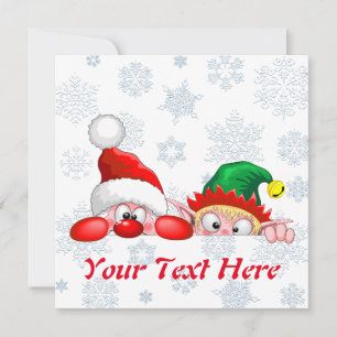 Santa and Elf Cute and funny Christmas Cartoon Cha Thank You Card