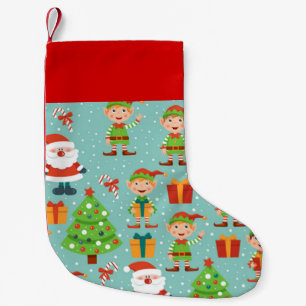 Santa And Elfs Christmas Pattern Small Christmas Stocking