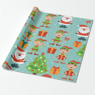 Santa And Elfs Christmas Pattern Wrapping Paper