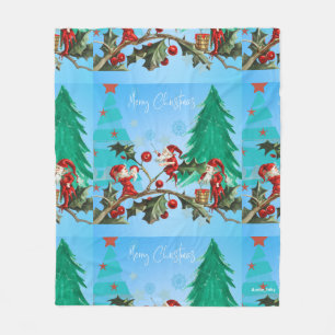 Santa and Elves Getting Ready Fleece Blanket