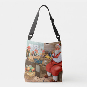 Santa And Elves Making Toys   Christmas Crossbody Bag