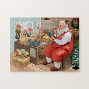 Santa And Elves Making Toys   Christmas Jigsaw Puzzle
