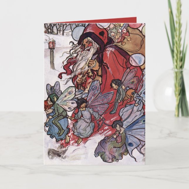 Santa and Fairies by Florence Harrison Holiday Card (Front)