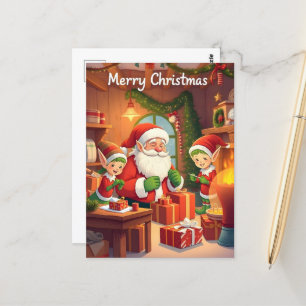 Santa and Fireplace Cosy Christmas Postcard