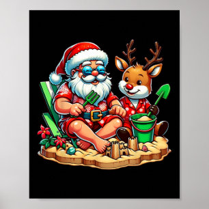 Santa And Friend At The Beach Christmas In July Su Poster