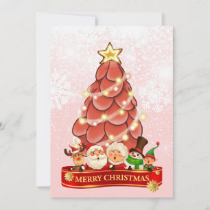 Santa and Friends Pink Christmas Holiday Card