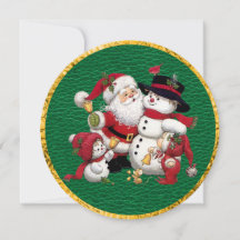 Santa and Friends Round Christmas Flat Card