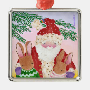 santa and furry friends ornament
