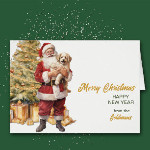 Santa and Golden Retriever Puppy Christmas Card