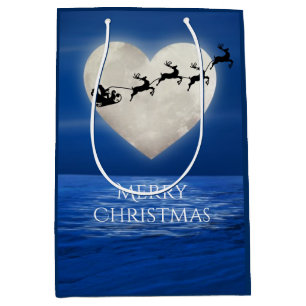 Santa and Heart Full Moon Beach Merry Christmas Medium Gift Bag