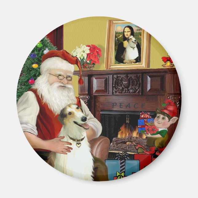 Santa and his Borzoi Magnet (Front)