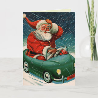 Santa and his electric car holiday card