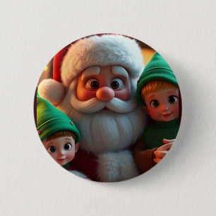 Santa and his elves 6 cm round badge