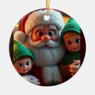 Santa and his elves ceramic ornament