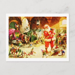 Santa and His Elves in The North Pole Stables Holiday Postcard