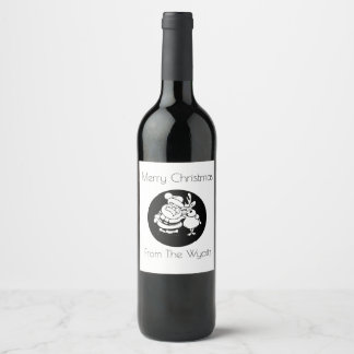 Santa And His Favourite Reindeer Black and White Wine Label