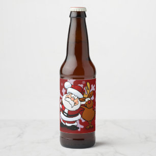 Santa and His Favourite Reindeer Custom Beer Bottl Bottle Label
