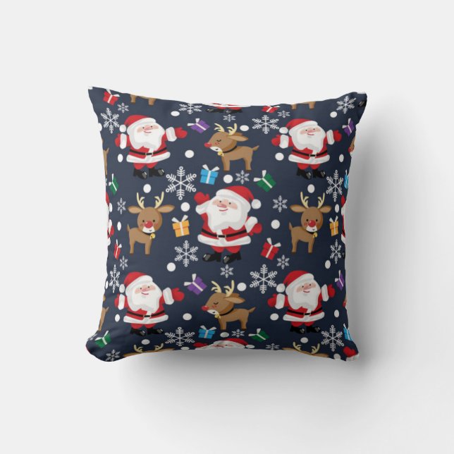 Santa And His Favourite Reindeer Pattern Cushion (Front)