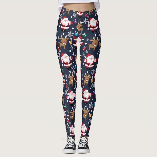 Santa And His Favourite Reindeer Pattern Leggings (Front)