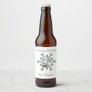 Santa and his favourite reindeer snowflake beer bottle label
