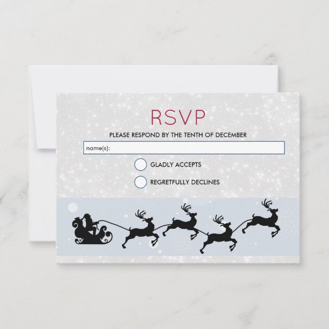 Santa and his Flying Reindeer Christmas RSVP Invitation (Front)