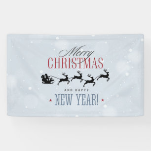 Santa and his Flying Reindeer Silhouette Christmas Banner