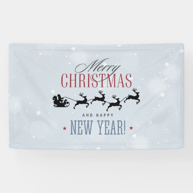 Santa and his Flying Reindeer Silhouette Christmas Banner (Horizontal)