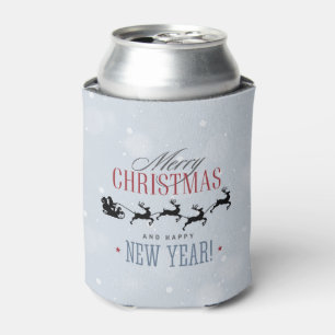 Santa and his Flying Reindeer Silhouette Christmas Can Cooler
